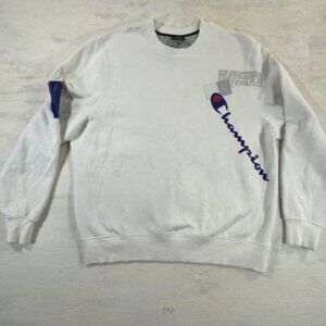 Champion Graphic Crewneck Sweatshirt White Red Blue Men's XL